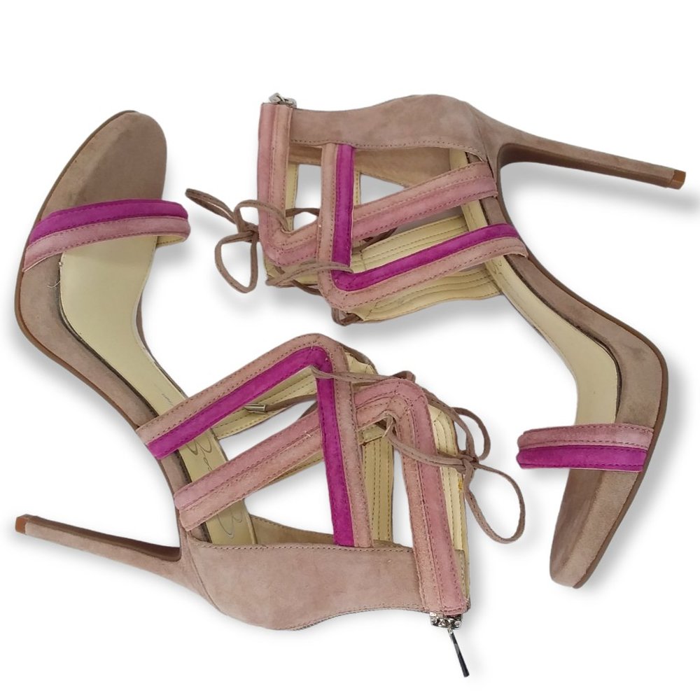 NEW Jessica Simpson Rensa Stiletto Heels Sandals Size 7.5M Taupe Purple Suede - Picture 5 of 12